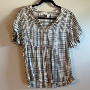 Casual Plaid Button Up Blouse